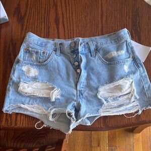 Levi's Blue Distressed Jean Shorts with Raw Hem